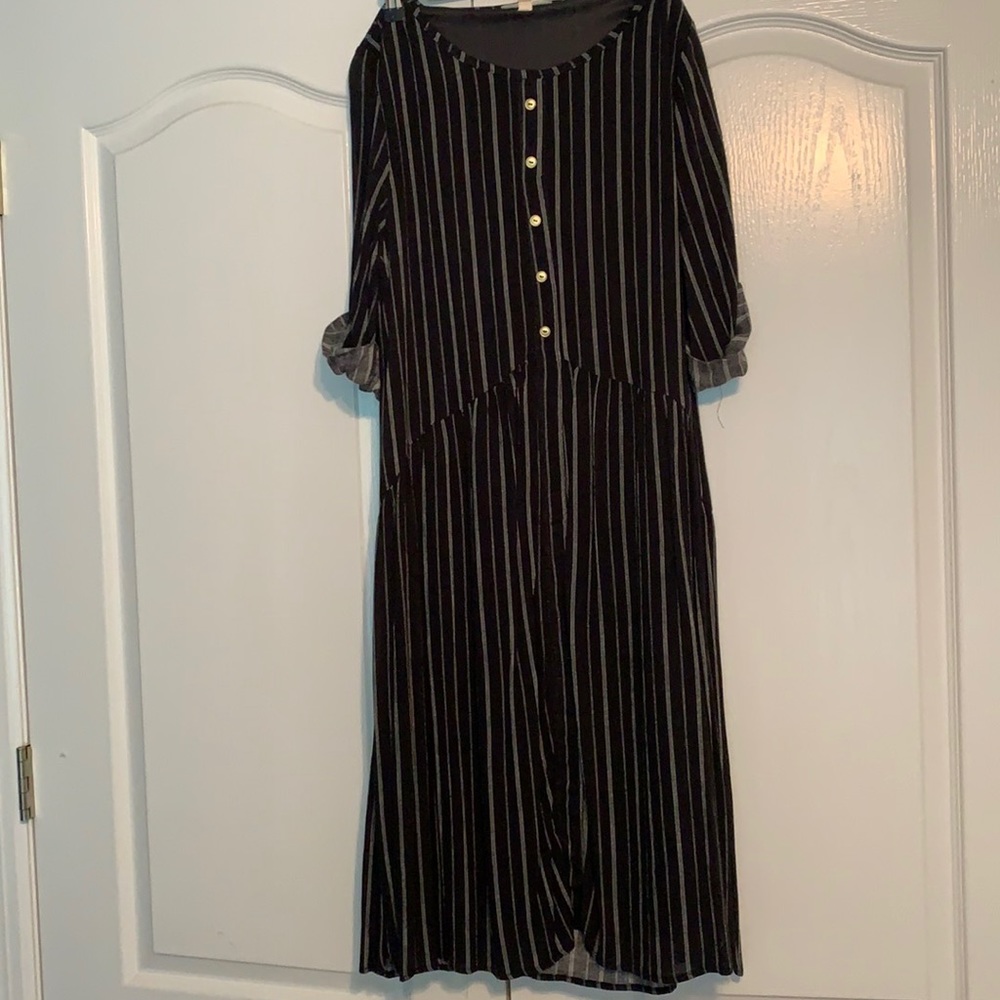 Stevie Hender Black Stripe Midi Dress, Size M